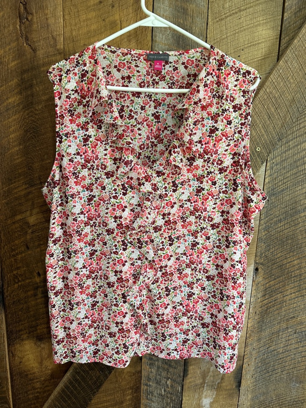 Vince Camuto floral sleeveless chiffon faux wrap blouse sleeveless size XL E30